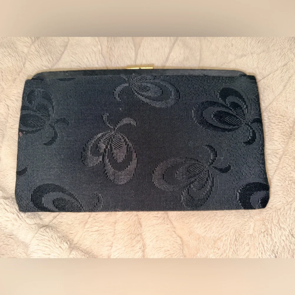 Vintage Garay Black Gold Handbag With design on fabric Late 1950’s -Early 1960’s